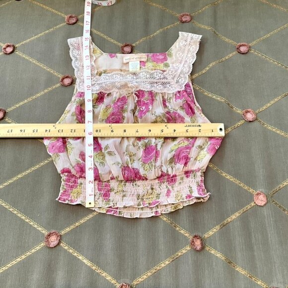 Band of Gypsies Top Y2K Crop Floral & Lace Purple Pink Beige Green Retro (S) - Picture 8 of 8